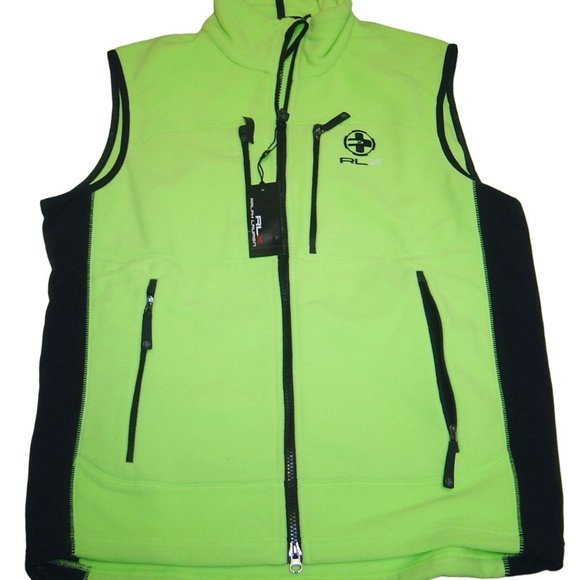 NEW Ralph Lauren RLX Fleece Vest!MedBright Green RLX on Chest & Back of Neck